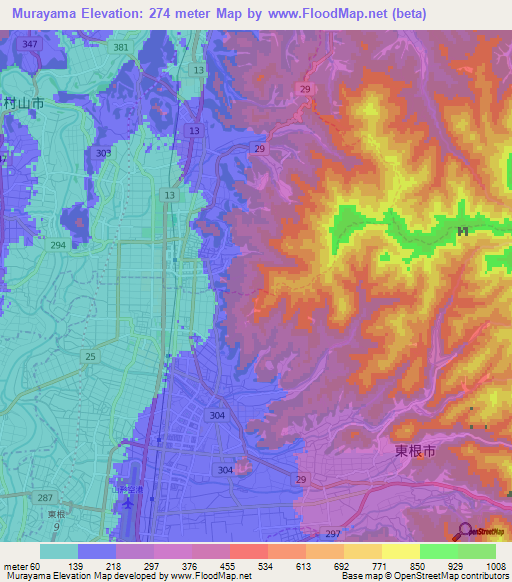 Murayama,Japan Elevation Map
