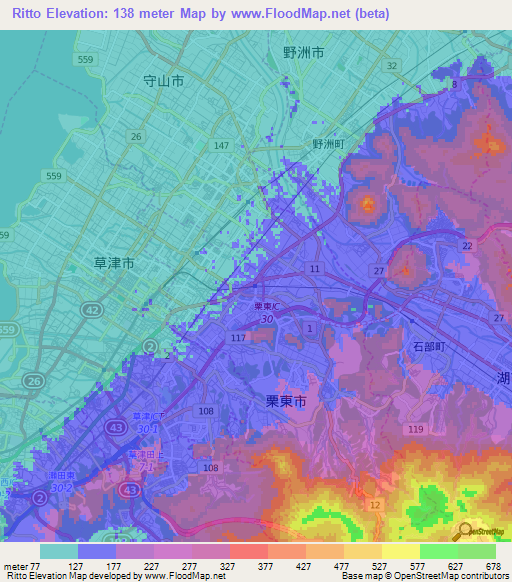 Ritto,Japan Elevation Map