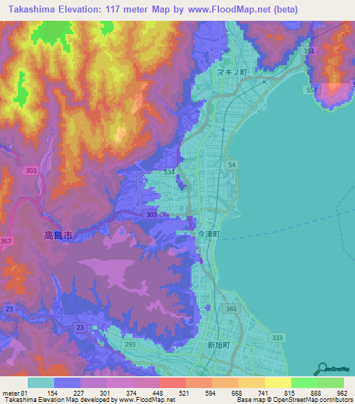 Takashima,Japan Elevation Map