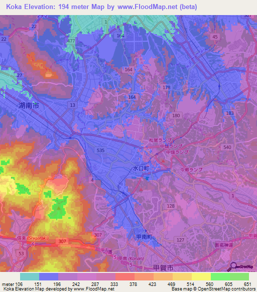 Koka,Japan Elevation Map