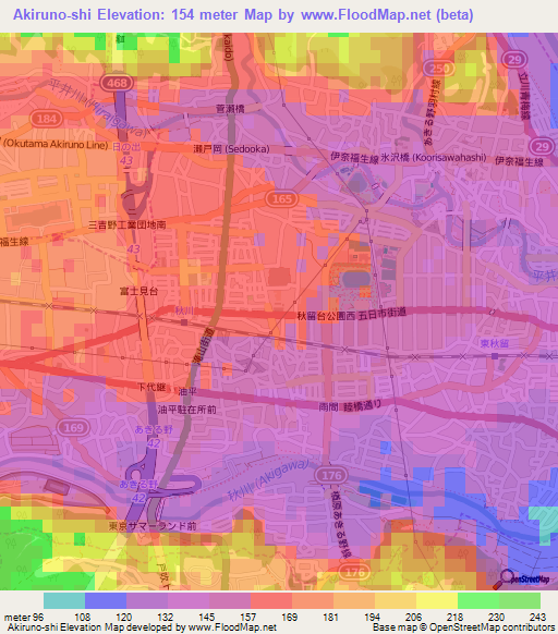 Akiruno-shi,Japan Elevation Map