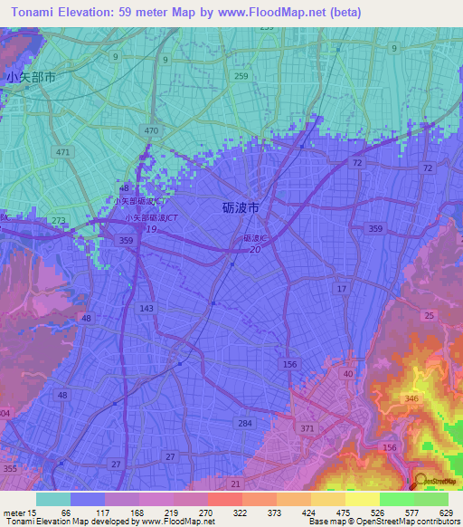 Tonami,Japan Elevation Map