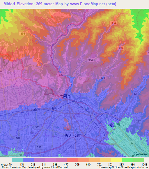 Midori,Japan Elevation Map