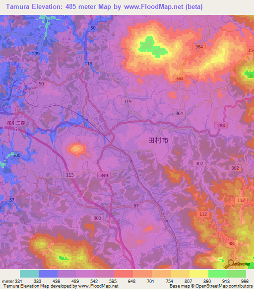 Tamura,Japan Elevation Map