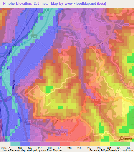 Ninohe,Japan Elevation Map