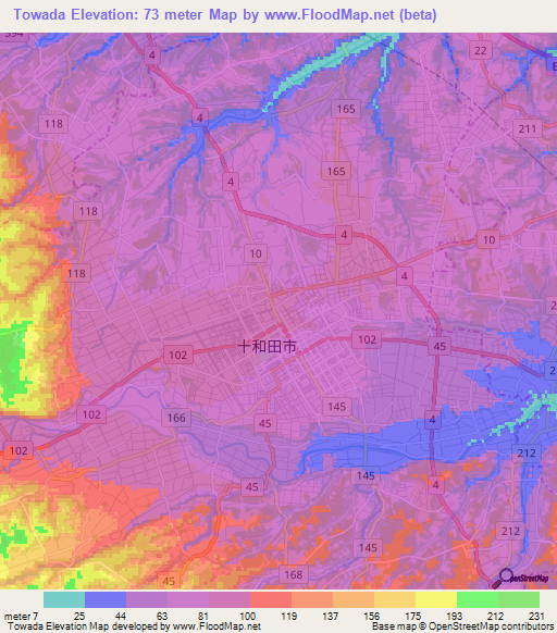 Towada,Japan Elevation Map
