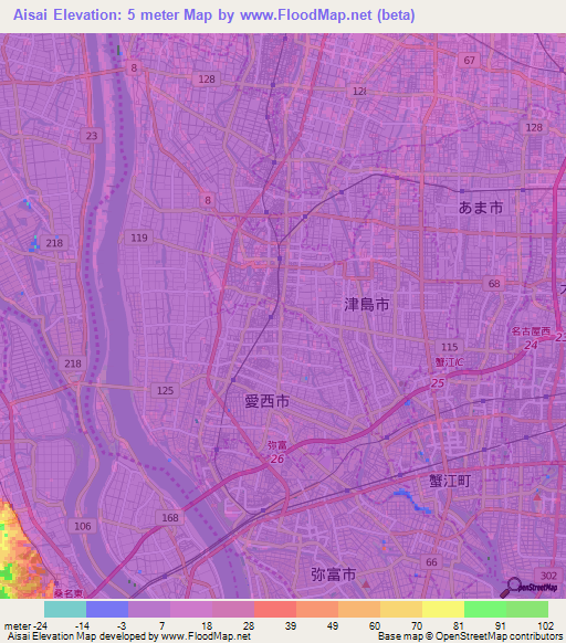 Aisai,Japan Elevation Map