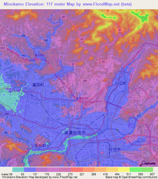 Minokamo,Japan Elevation Map