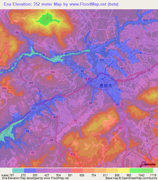 Ena,Japan Elevation Map