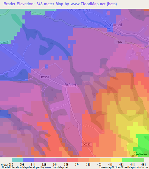 Bradet,Romania Elevation Map