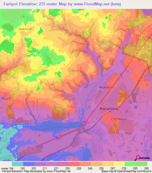 Fanipol,Belarus Elevation Map