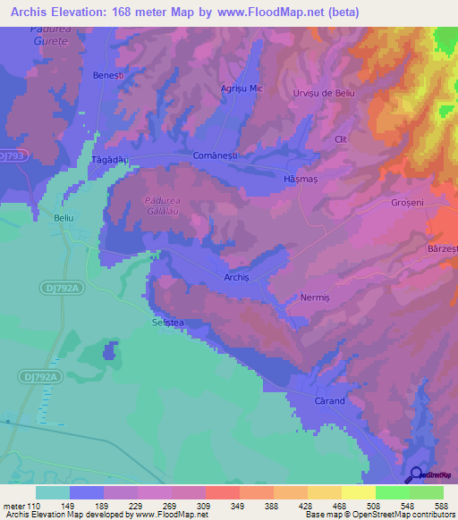 Archis,Romania Elevation Map