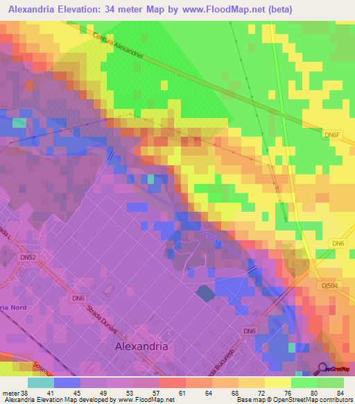 Alexandria,Romania Elevation Map