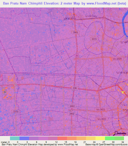 Ban Pratu Nam Chimphli,Thailand Elevation Map