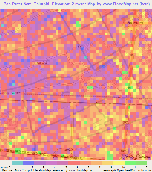 Ban Pratu Nam Chimphli,Thailand Elevation Map