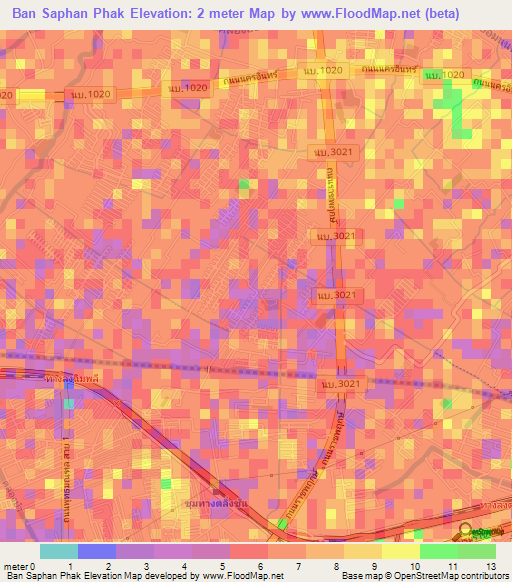Ban Saphan Phak,Thailand Elevation Map
