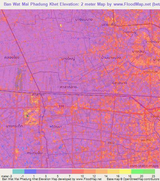 Ban Wat Mai Phadung Khet,Thailand Elevation Map