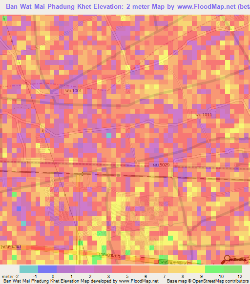 Ban Wat Mai Phadung Khet,Thailand Elevation Map