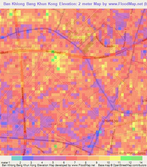 Ban Khlong Bang Khun Kong,Thailand Elevation Map