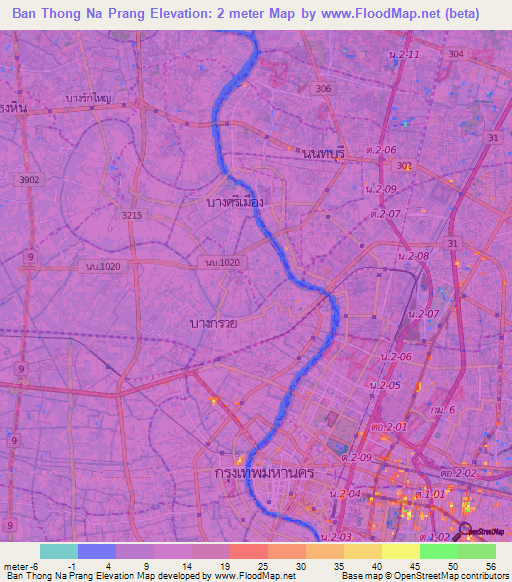 Ban Thong Na Prang,Thailand Elevation Map
