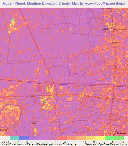 Muban Phruek Monthon,Thailand Elevation Map