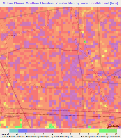 Muban Phruek Monthon,Thailand Elevation Map
