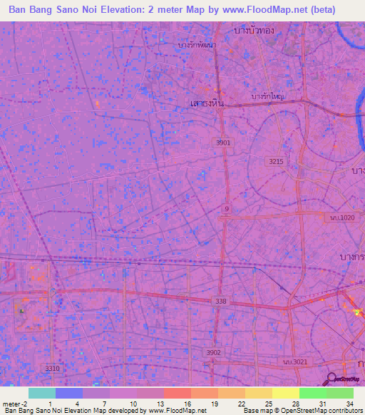 Ban Bang Sano Noi,Thailand Elevation Map