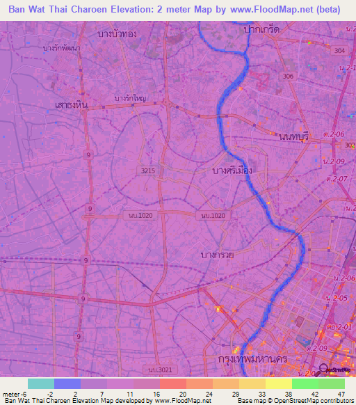 Ban Wat Thai Charoen,Thailand Elevation Map