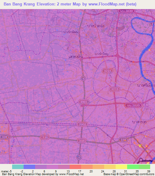 Ban Bang Krang,Thailand Elevation Map