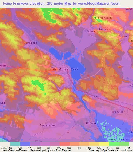 Ivano-Frankove,Ukraine Elevation Map