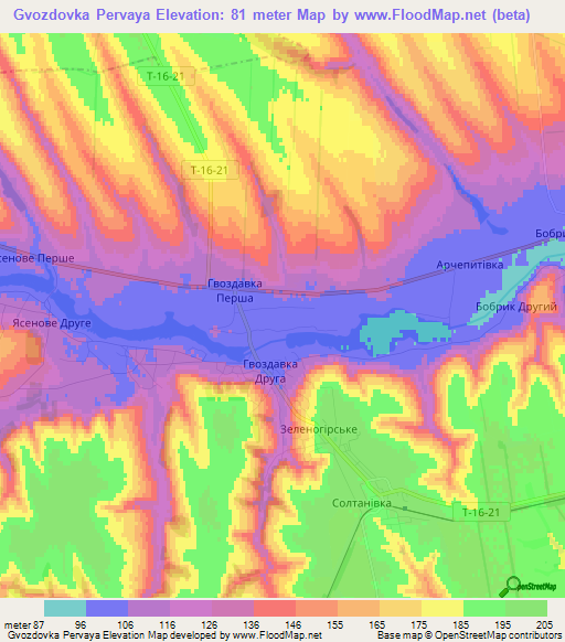Gvozdovka Pervaya,Ukraine Elevation Map