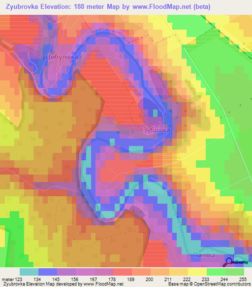 Zyubrovka,Ukraine Elevation Map