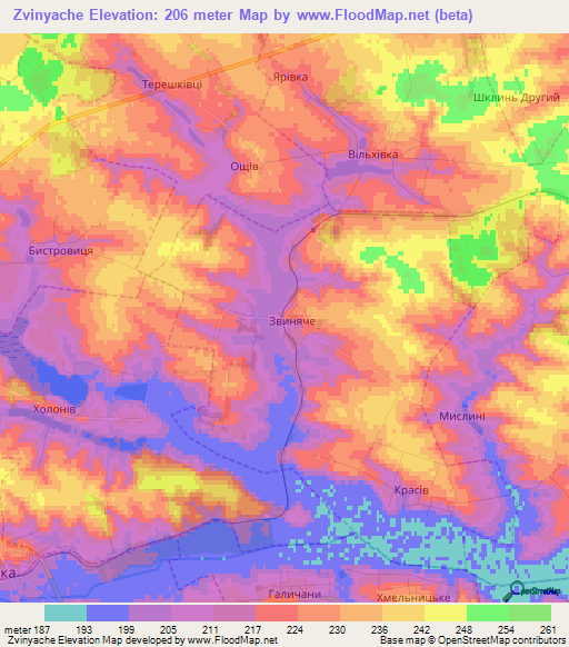 Zvinyache,Ukraine Elevation Map