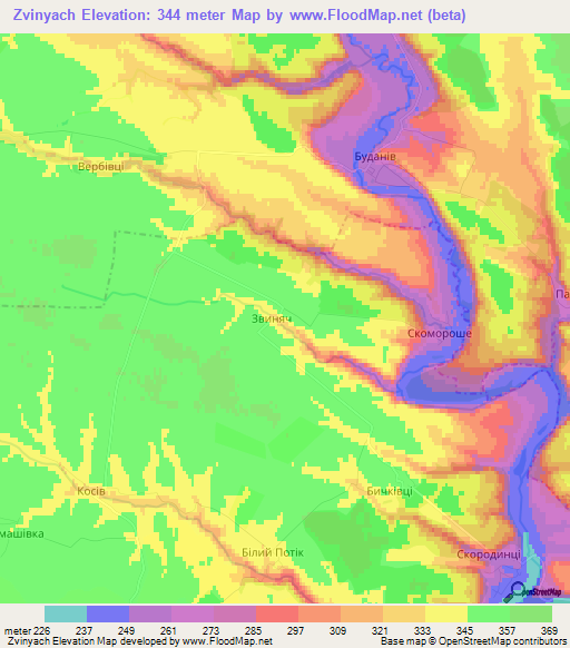 Zvinyach,Ukraine Elevation Map