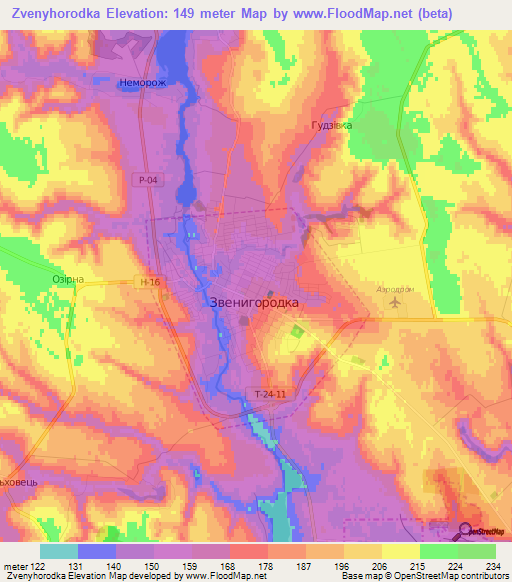 Zvenyhorodka,Ukraine Elevation Map