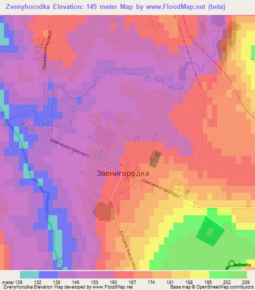 Zvenyhorodka,Ukraine Elevation Map