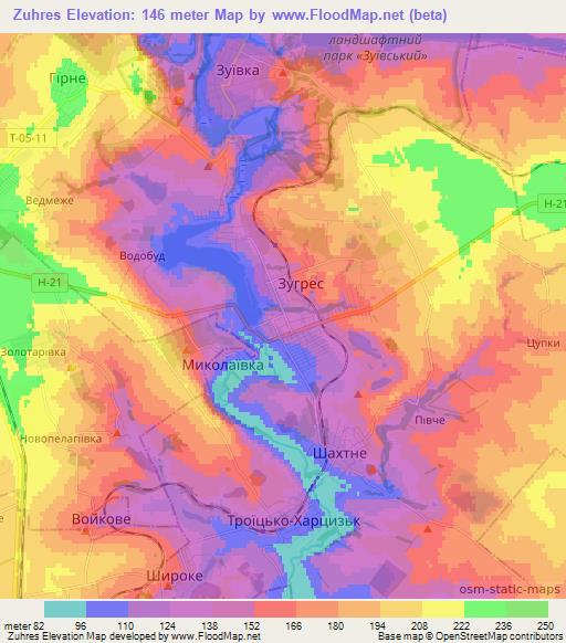 Zuhres,Ukraine Elevation Map