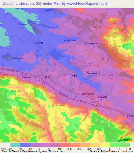 Zolochiv,Ukraine Elevation Map