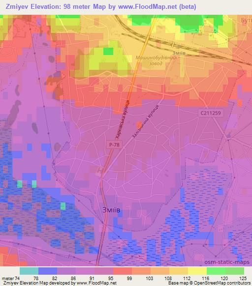 Zmiyev,Ukraine Elevation Map