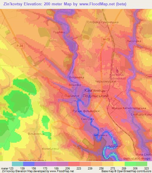 Zin'kovtsy,Ukraine Elevation Map
