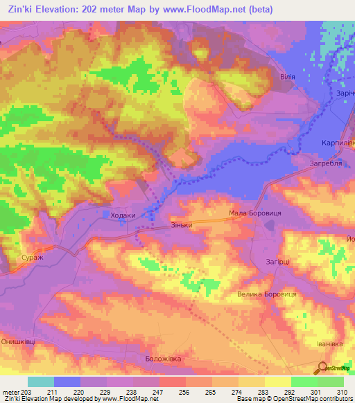 Zin'ki,Ukraine Elevation Map