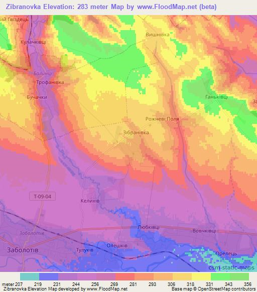 Zibranovka,Ukraine Elevation Map