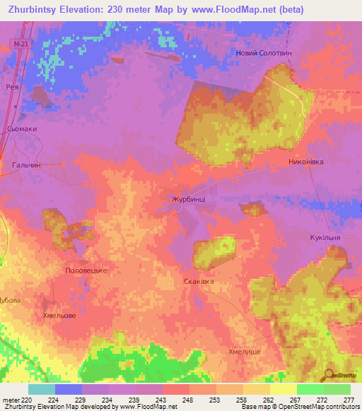 Zhurbintsy,Ukraine Elevation Map