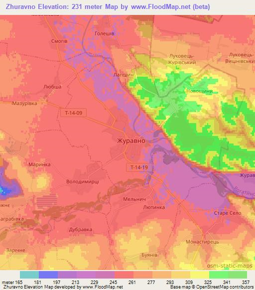 Zhuravno,Ukraine Elevation Map