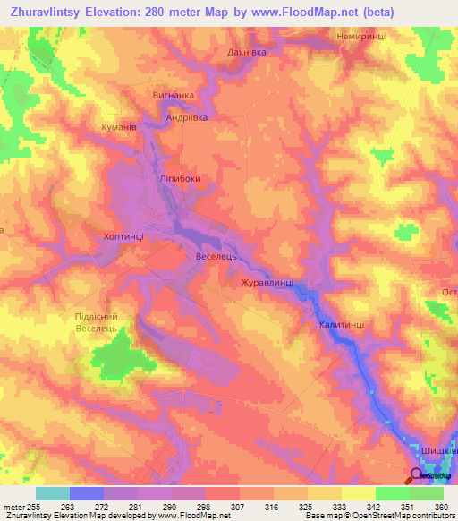 Zhuravlintsy,Ukraine Elevation Map