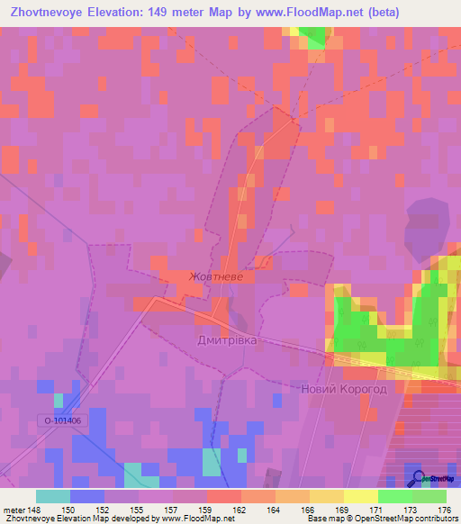 Zhovtnevoye,Ukraine Elevation Map