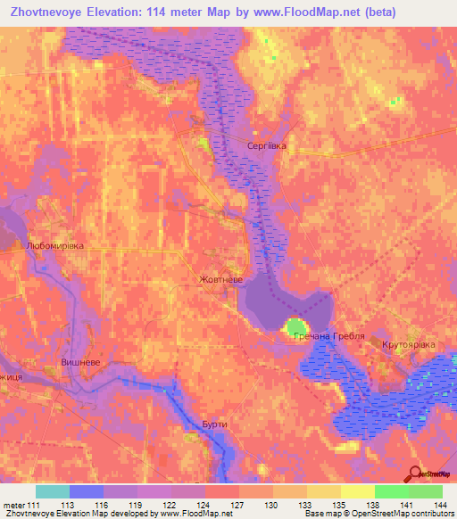 Zhovtnevoye,Ukraine Elevation Map