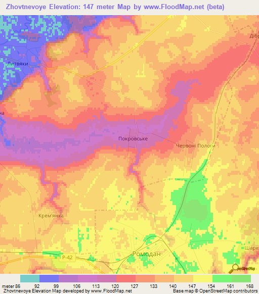 Zhovtnevoye,Ukraine Elevation Map