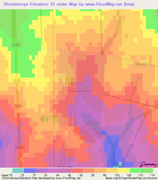 Zhovtnevoye,Ukraine Elevation Map