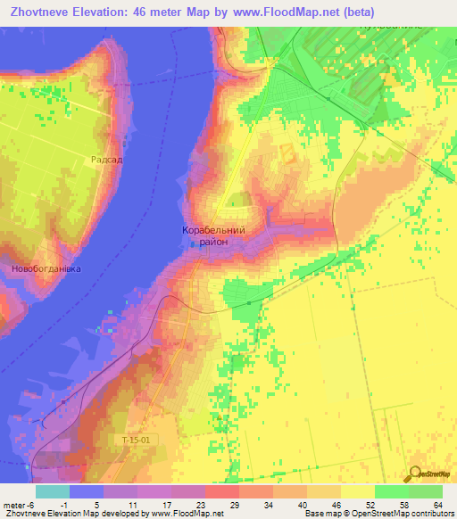 Zhovtneve,Ukraine Elevation Map